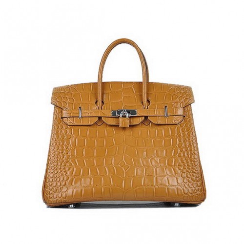 nieuwste 2012 hermes birkin 35 cm licht koffie croco lederen draagtas zilver