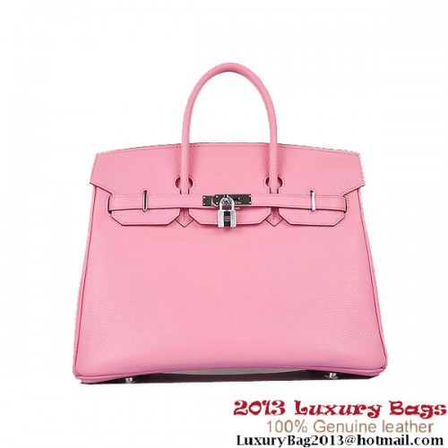 Hermes Birkin 35cm roze clafskin lederen draagtas zilver