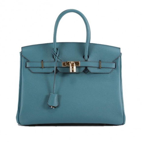 Hermes Birkin 35CM glad lederen handtas 6089 blauw goud