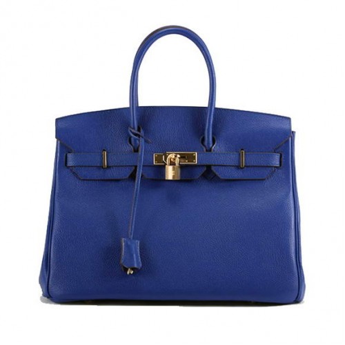 Hermes Birkin 35CM glad lederen handtas 6089 donkerblauw goud