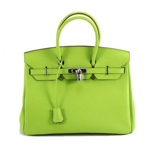 Hermes Birkin 35CM glad lederen handtas 6089 groen zilver