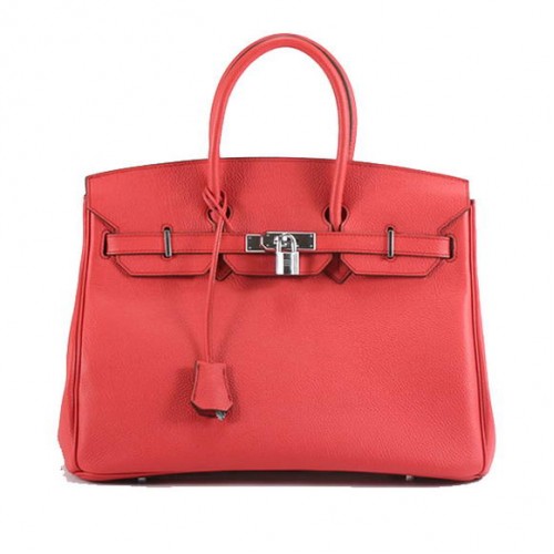 Hermes Birkin 35CM glad lederen handtas 6089 rood zilver