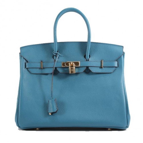 Hermes Birkin 35CM Togo lederen handtas 6089 blauw goud