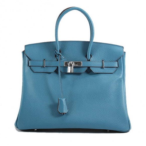 Hermes Birkin 35CM Togo lederen handtas 6089 blauw zilver