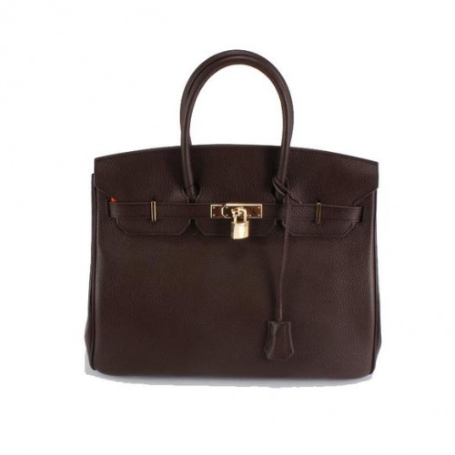 Hermes Birkin 35CM Togo lederen handtas 6089 Dark Coffee Golden