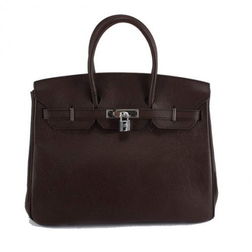 Hermes Birkin 35CM Togo lederen handtas 6089 donkere koffie zilver