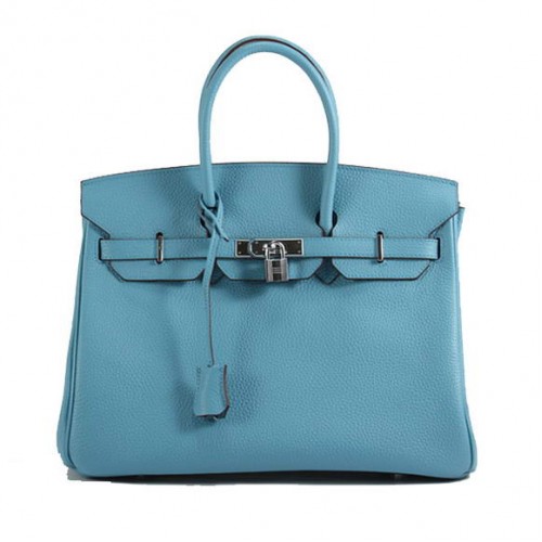 Hermes Birkin 35CM Togo lederen handtas 6089 lichtblauw zilver