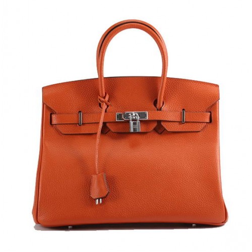Hermes Birkin 35CM Togo lederen handtas 6089 oranje zilver