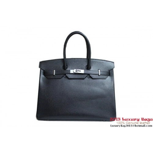 Hermes Birkin 35cm draagtas zwart Clemence leer H6089 zilver/goud
