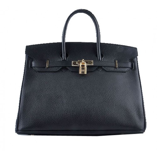 Hermes Birkin 35cm draagtas zwart korrelig leer goud