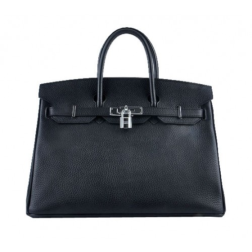 Hermes Birkin 35cm draagtas zwart korrelig leer zilver