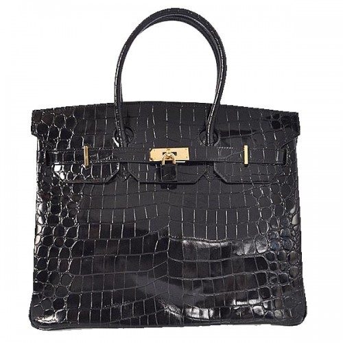 Hermes Birkin 35CM draagtas zwart iriserend crocoleer goud