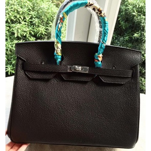 Hermes Birkin 35CM draagtas zwart Litchi leer BK35 zilver