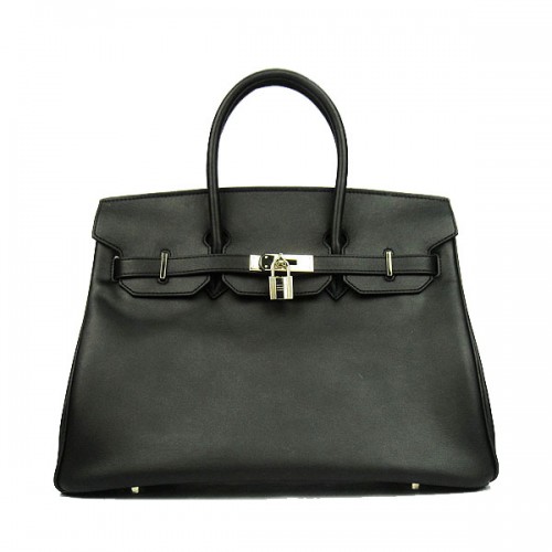 Hermes Birkin 35cm draagtas zwart glad leer H6089 goud