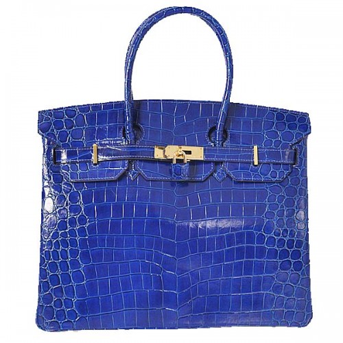 Hermes Birkin 35cm draagtas blauw iriserend croco leer goud