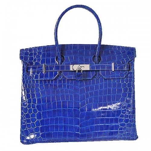 Hermes Birkin 35CM draagtas blauw iriserend croco leer zilver