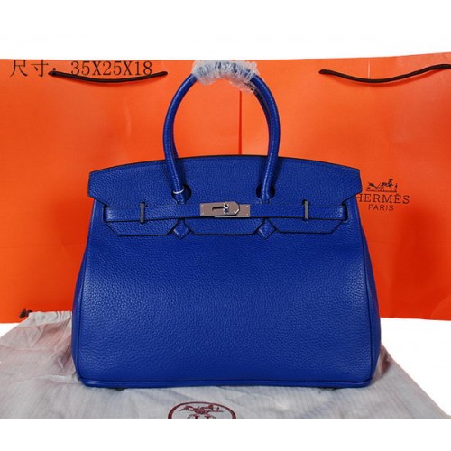 Hermes Birkin 35CM draagtas blauw origineel korrelig leer H35 zilver