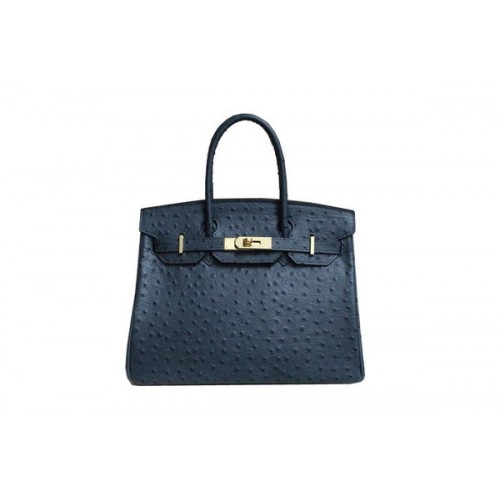 Hermes Birkin 35CM draagtas donkerblauw struisvogelleer BK35 goud