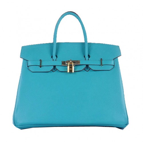 Hermes Birkin 35cm draagtas lichtblauw korrelig leer goud