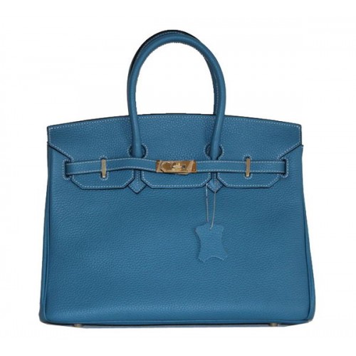 Hermes Birkin 35cm draagtas lichtblauw Clemence leer H6089 goud