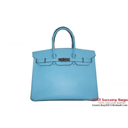 Hermes Birkin 35cm draagtas lichtblauw palmpatroon leer H6089 zilver