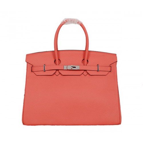 Hermes Birkin 35CM draagtas lichtrood Clemence leer H35 zilver