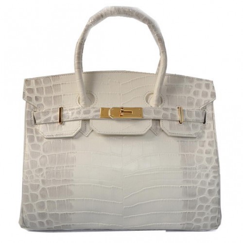Hermes Birkin 35cm Tote tas offwhite croco leer goud