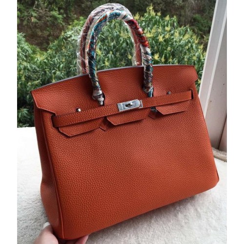 Hermes Birkin 35CM draagtas oranje kalfsleer leer BK35 zilver