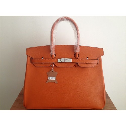 Hermes Birkin 35CM draagtas oranje Clemence leer H6089 zilver