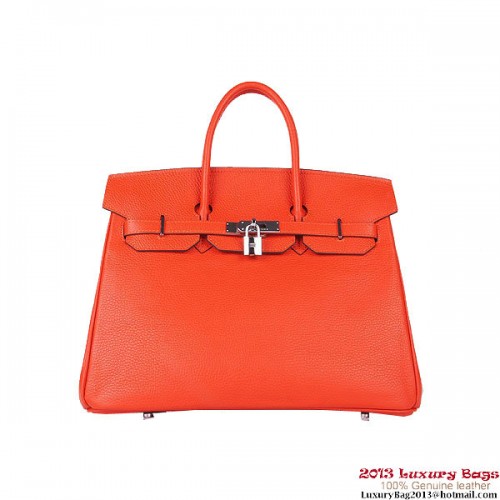Hermes Birkin 35CM draagtas oranje Clemence leer H6089 zilver