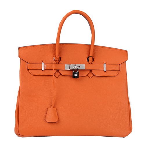 Hermes Birkin 35CM draagtas oranje origineel leer H35 zilver