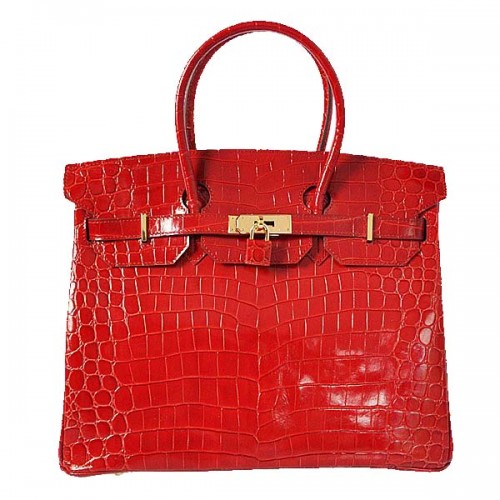 Hermes Birkin 35CM draagtas rood iriserend croco leer goud