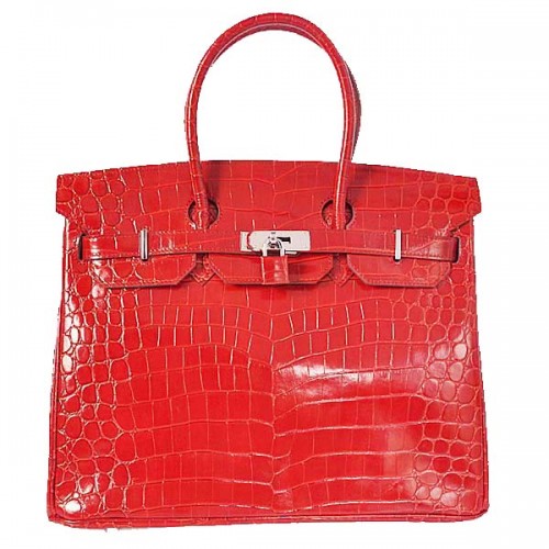 Hermes Birkin 35CM draagtas rood iriserend croco leer zilver