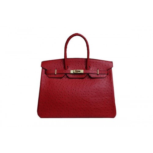 Hermes Birkin 35CM draagtas rood struisvogelleer BK35 goud
