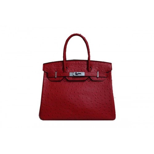 Hermes Birkin 35CM draagtas rood struisvogelleer BK35 zilver