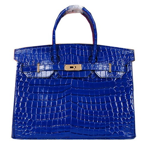 Hermes Birkin 35CM draagtas Glanzend krokodillenleer H35C blauw