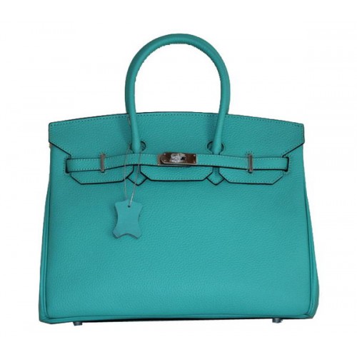 Hermes Birkin 35CM draagtas hemelsblauw Clemence leer H6089 zilver