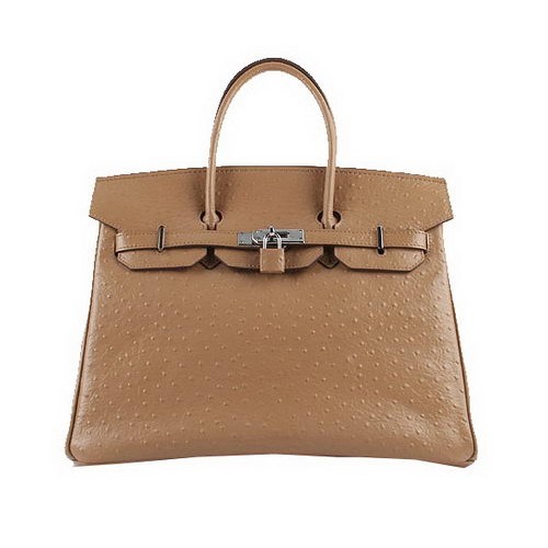 Hermes Birkin 35CM draagtassen abrikoos struisvogelleer H6089 zilver