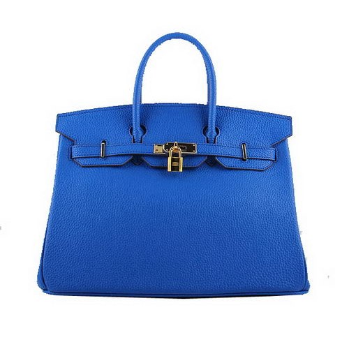 Hermes Birkin 35CM draagtassen blauw korrelig leer H-35 goud