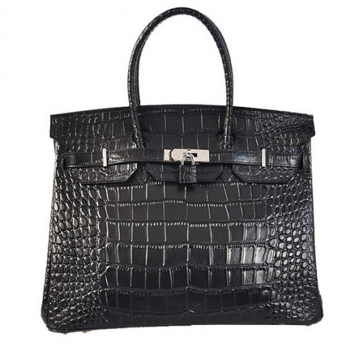Hermes Birkin 35CM draagtassen krokodil Togo leer zwart zilver