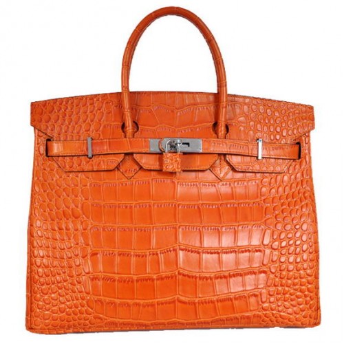Hermes Birkin 35CM Tote tassen krokodil Togo leer oranje zilver