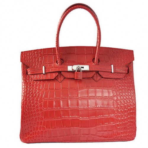 Hermes Birkin 35CM draagtassen krokodil Togo leer rood zilver