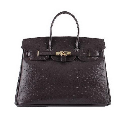 Hermes Birkin 35CM draagtassen donkerbruin struisvogelleer H6089 goud