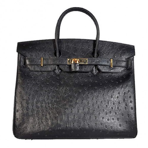 Hermes Birkin 35CM draagtassen struisvogel Togo leer zwart goud