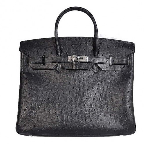 Hermes Birkin 35CM draagtassen struisvogel Togo leer zwart zilver