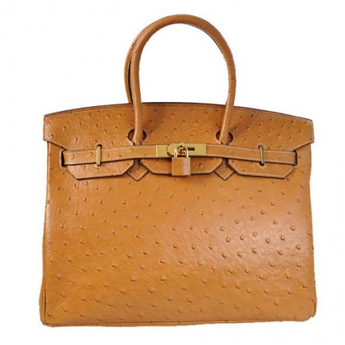 Hermes Birkin 35CM draagtassen Struisvogel Togo Leer Oker Goud