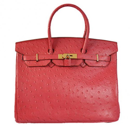 Hermes Birkin 35CM draagtassen struisvogel Togo leer rood goud