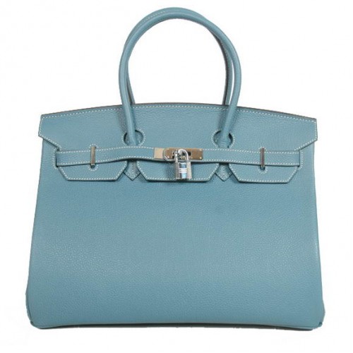 Hermes Birkin 35CM Tote tassen glad Togo leer blauw zilver