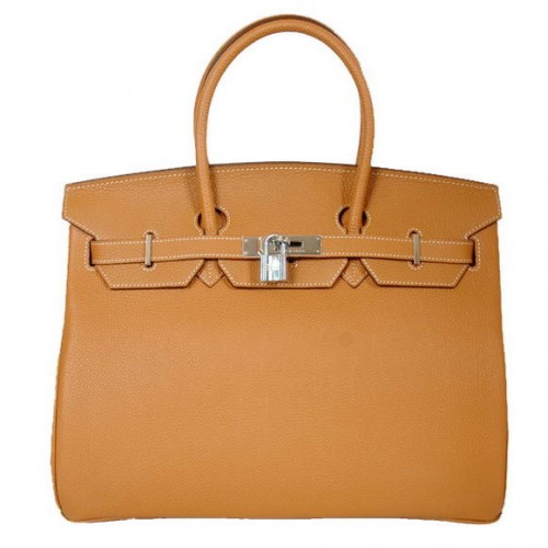 Hermes Birkin 35CM Tote Bags Glad Togo Leer Camel Zilver