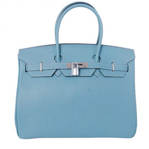 Hermes Birkin 35CM draagtassen glad Togo leer lichtblauw zilver